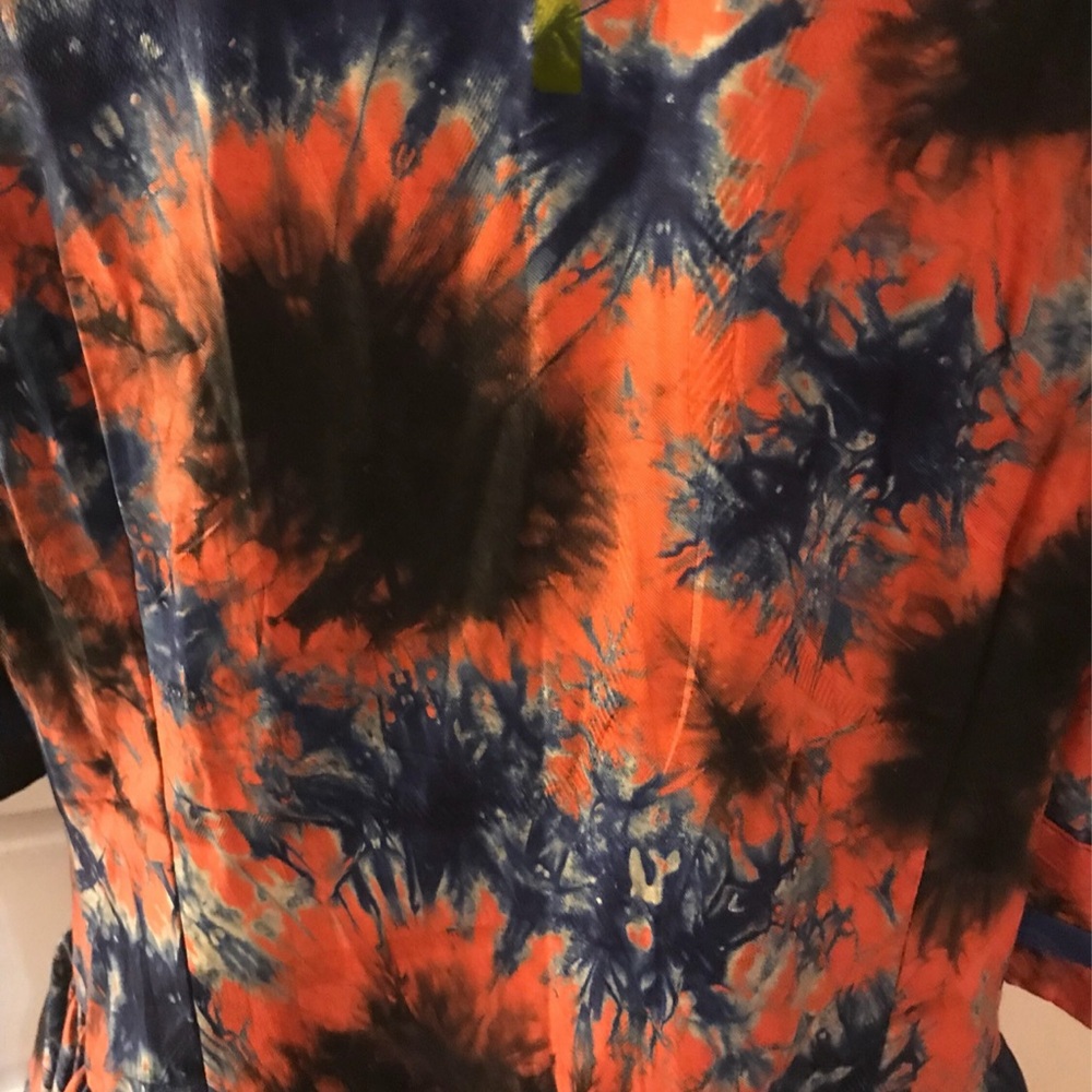Handmade Blue and Orange Puff Sleeve Peplum Blouse - Picture 4 of 5